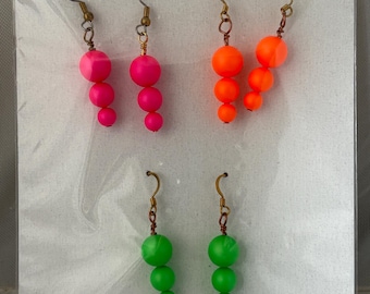 1SL002-Swarovski Neon Beads Earrings. This item is a 1 SNAP LISTING, 1 picture which shows 3 pairs of Swarovski earrings. Wear or Repurpose