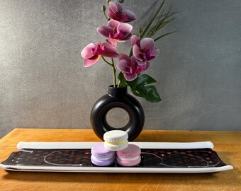 destray004-Handmade Fused Glass Sushi Tray: White Trails Art Decor - 13 inch