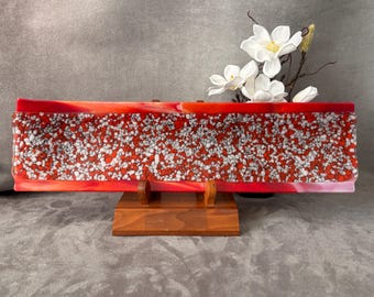 lgtray012-Red Road – 17” Hand-Fused Glass Sushi Tray (Because Your Sushi Deserves to Feel Fancy)