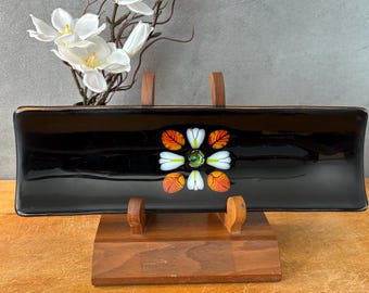 destray016-Handmade Leaves, Fused Glass Tray: Art Dessert Sushi Plate - US Made No Tariffs