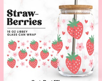 Strawberry Libbey Glass Can Wrap SVG, PNG (Digital Download)