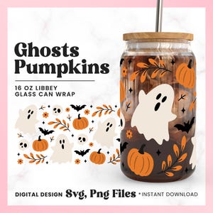 Herfst Halloween Ghost Libbey Glass Can Wrap SVG PNG (digitale download)