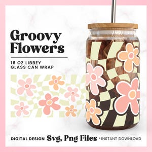 Libbey Glass-blikje met retrobloemen SVG: geruite omslag (digitale download)
