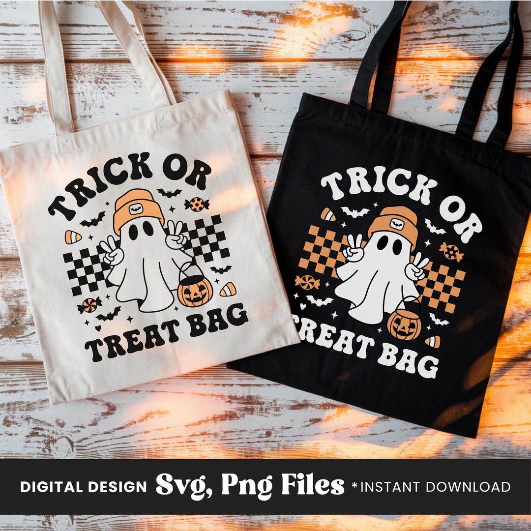 Trick or Treat Bag Svg, Png, Cut File, Kids Halloween Svg, Retro Ghost ...