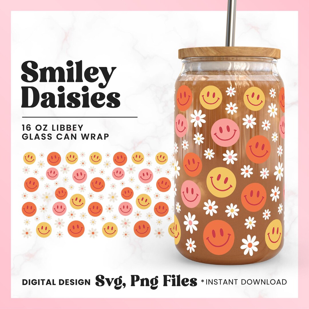 Smiley Face Daisy Libbey Glass Can Wrap SVG PNG (digital Download) - Etsy