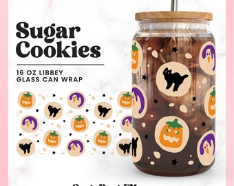 Halloween Sugar Cookies Libbey Glass Can SVG: Spooky Cup Wrap (Digital Download)