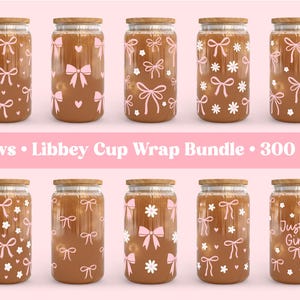 Coquette Bows Libbey Glass Can Wrap Bundle: Bänder & Gänseblümchen (SVG, PNG, digitaler Download)
