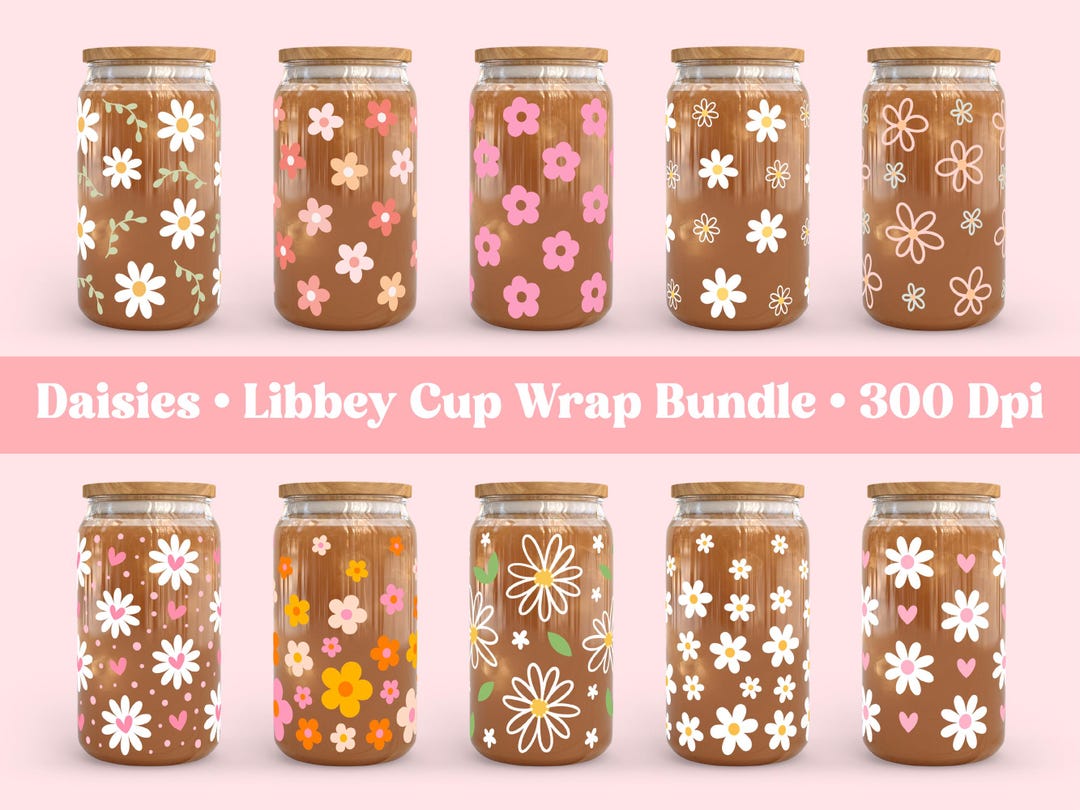 Daisy Flowers 16 Oz Libbey Glass Can Wrap Bundle: SVG, PNG Files ...