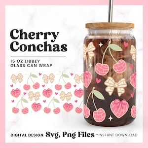 Conchas de cereza Libbey en lata de vidrio SVG PNG: Pan dulce mexicano (descarga digital)