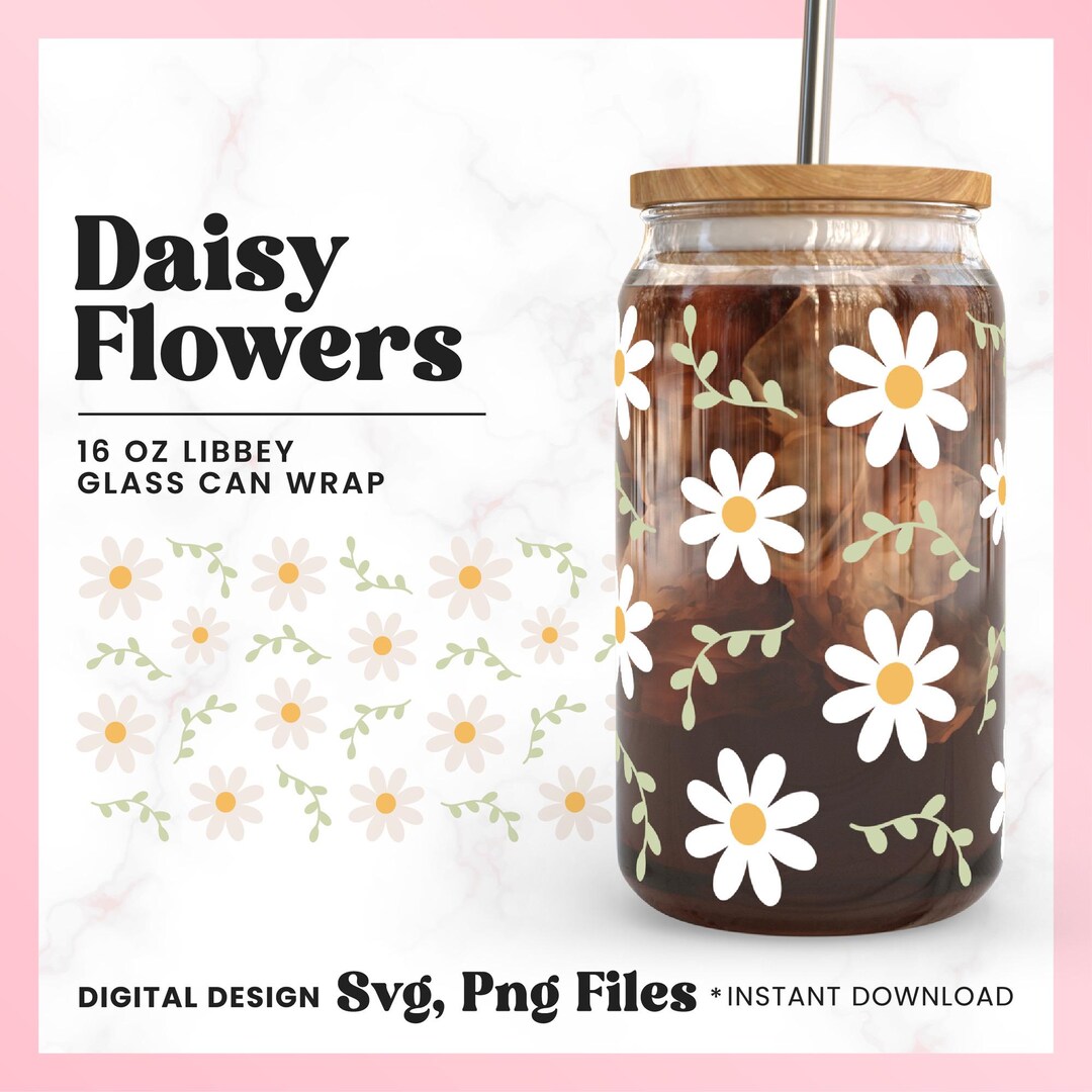 Daisy Libbey Glass Can Wrap: Floral SVG PNG Cut File (digital Download ...