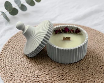 Handmade Scented Soy Candle in Ceramic Jar with Lid