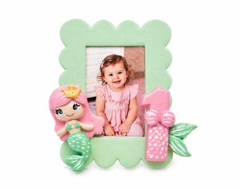 Personlig sjöjungfrufotoram i gips, födelsedagsminne för flicka