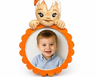 Handmade Plaster Baby Photo Frame Favor, Hand-Painted Boy Baptism Shower Birthday Keepsake