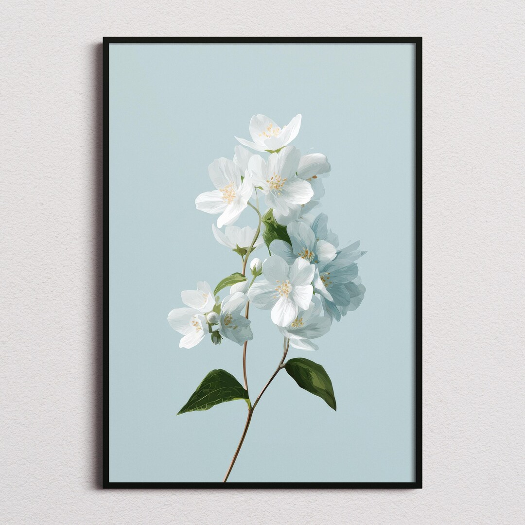 White Jasmine Flower Art Print: Pakistan Botanical Wall Art, Floral ...