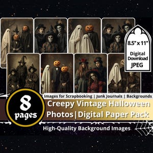 Creepy Vintage Halloween Photos Digital Paper Pack, Spooky Antique Photo Scrapbook Pages, Gothic Junk Journal Ephemera, Halloween Crafts