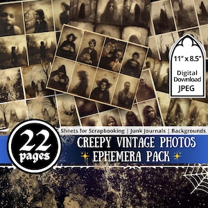 Creepy Vintage Photos Ephemera Pack | Printable Antique Images | Gothic Halloween Junk Journal Pictures | Digital old Photo Bundle Download