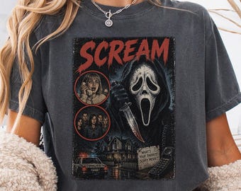 Colores cómodos de Scream, Camisetas retro de terror de Scream, Camiseta de la película Scream, Ambiente de miedo de Scream, Colores cómodos vintage de Scream