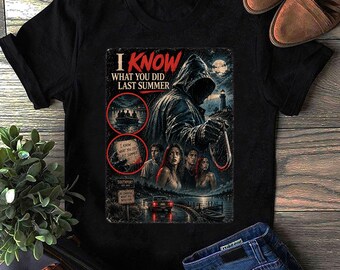 Camiseta de la película Sé lo que hicisteis el último verano, regalo para fans del cine de terror, camiseta de película slasher para adolescentes, camiseta retro de cine de los 90, top para disfraz de Halloween