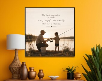 Father Son Fishing Print, Lakeside Memory Wall Art, Rustic Decor (Digital Download)