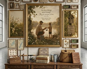 Cottagecore Family Lake Print, Rustic Father Son Quote Decor, Vintage Country Digital Download