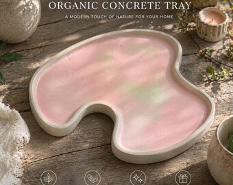 Bandeja de hormigón irregular / Plato para joyas de forma orgánica / Bandeja minimalista rosa / Bandeja de tocador de cemento hecha a mano / Regalo de decoración bohemia para ella