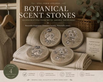 Botanical Scent Stones Set of 4, Essential Oil Diffuser Stones, Concrete Aroma Diffuser, Closet Freshener, Drawer Freshener, Laundry Room De