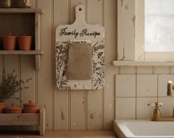 Tabla de recetas familiar con soporte para tarjetas de recetas, regalo de recetas de la abuela, decoración de cocina rústica, expositor de recetas de recuerdo, tabla de cortar rústica Sig