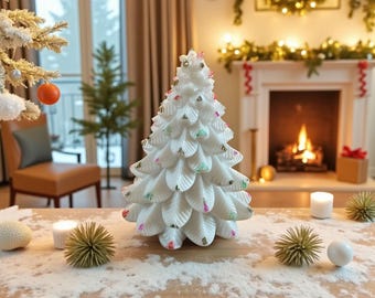 Handcrafted Resin Christmas Tree Set: Pastel Cottage Holiday Decor
