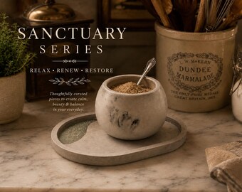 Sanctuary Series Concrete Bowl & Tray Set – Spa Bathroom Decor, Handmade Modern Catchall, Japandi Home Accent