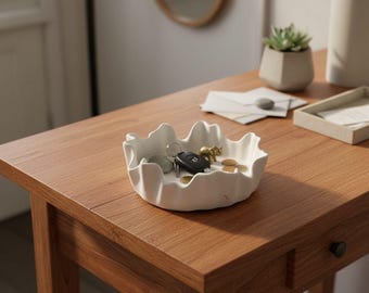 Handmade Food Safe Concrete Bowl, Wavy Edge Serving Dish