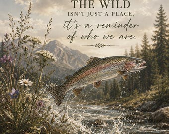 Rustic Fishing Cabin Decor, Cottagecore Nature Quote Print, Mountain River Digital Download Artwork
