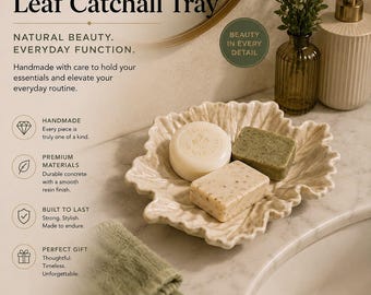 Handmade Concrete Leaf Catchall Tray, Cream Ivory Organizer, Soap Dish, Trinket Holder