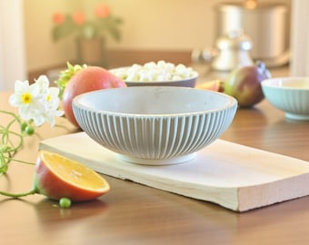 Handmade Concrete Bowl: Modern Fluted Centerpiece