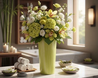 Handmade Green Acrylic Poured Vase, Modern Botanical Decor