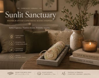 Sunlit Sanctuary Scent Stones – Concrete Aroma Diffusers with Tray, Sunflower Essential Oil Stones, Reusable Home Fragrance Decor, Serenity