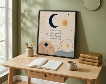 Inspirational Printable Wall Art, Moon and Stars Quote Print, Minimalist Boho Cosmic Decor, Neutral Modern Digital Download