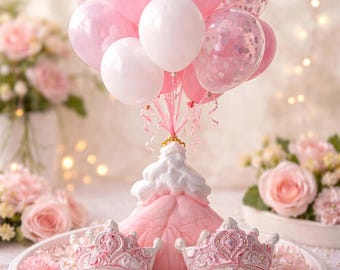 Conjunto de anclas para globos de princesa con coronas, pesas para globos de resina y hormigón, decoración para fiestas de cumpleaños de niñas, centro de mesa de princesa rosa
