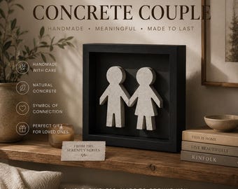 Concrete Couple Wall Art | Minimalist Shadow Box Sculpture | Modern Farmhouse Decor | Handcrafted Cement Art | Wedding Gift | Anniversary Gi