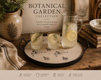 Botanical Garden Decorative Tray | Handmade Concrete Tray | Farmhouse Serving Tray | Cottagecore Home Decor | Botanical Kitchen Tray