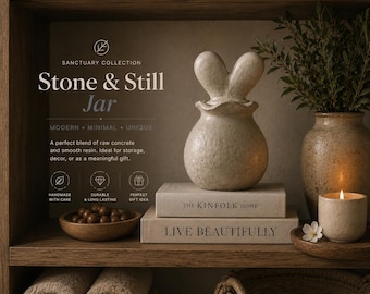 Stone and Still Jar Handmade Concrete Resin Apothecary Jar Bathroom Counter Decor Spa Storage Canister Modern Farmhouse Organizer Sculptural