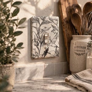Tapa de interruptor de luz botánica, placa de pared floral de estilo rústico vintage, decoración de cemento estilo cottagecore