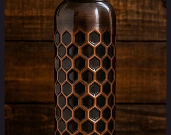 100% Pure Copper Water Bottle, Black Honeycomb Design, Ayurvedic Tamba Bottle, Handmade Copper Drinkware, Wellness Gift