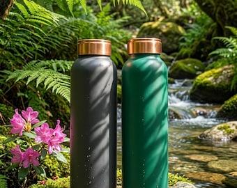 Set of 2 Matte Copper Cap Water Bottles, Black Green Eco-Friendly Travel Flask