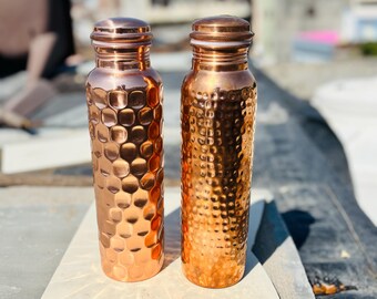 Handcrafted Hammered Copper Water Bottles (Set of 2) | Ayurvedic Wellness Gift