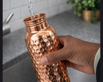 Ayurveda 100% Pure Copper Water Bottle, Handmade Hammered Ayurvedic Bottle, Leakproof Copper Drink Bottle, Wellness Gift, 34Oz