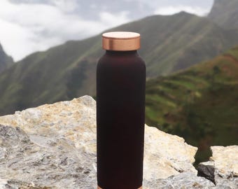 Matte Black Copper Water Bottle with Copper Straw & Lid | Ayurvedic Drinking Bottle | Leakproof Metal Flask | Eco-Friendly Reusable Bottle |