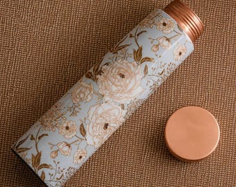 Copper water bottle, floral print, leakproof cap, wellness gift