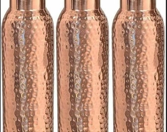 Hammered Copper Water Bottle | Pure Ayurvedic Drinking Flask, Leakproof 1 liter