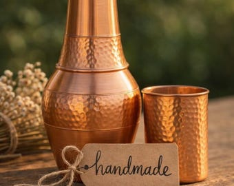 Handmade Hammered Copper Water Bottle & Cup | 100% Pure Copper | Ayurvedic Drinkware | Eco-Friendly Gift