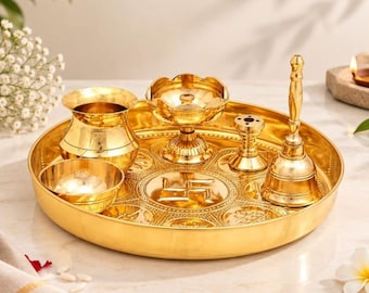Brass Puja Thali Set, Traditional Indian Pooja Thali, Hindu Prayer Set, Diwali Gift, Wedding & Housewarming Gift